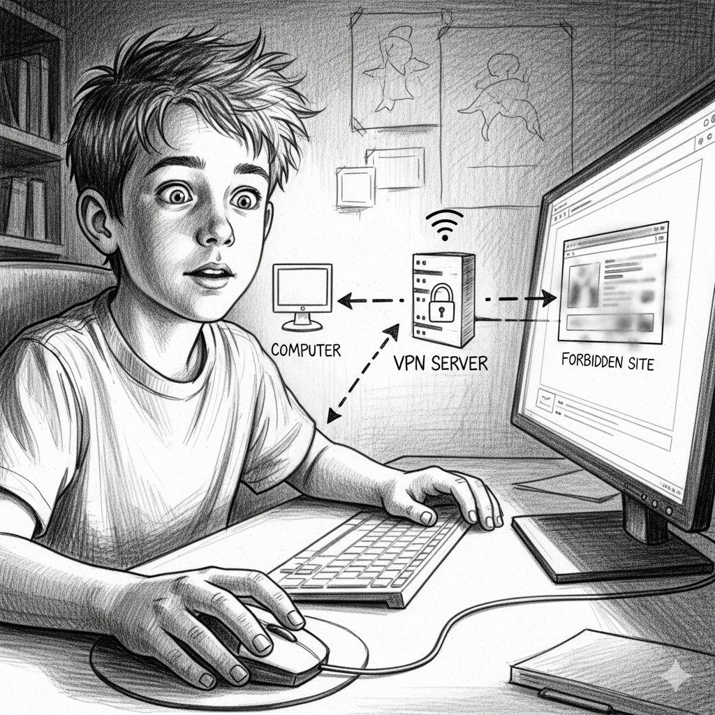 Boy using VPN